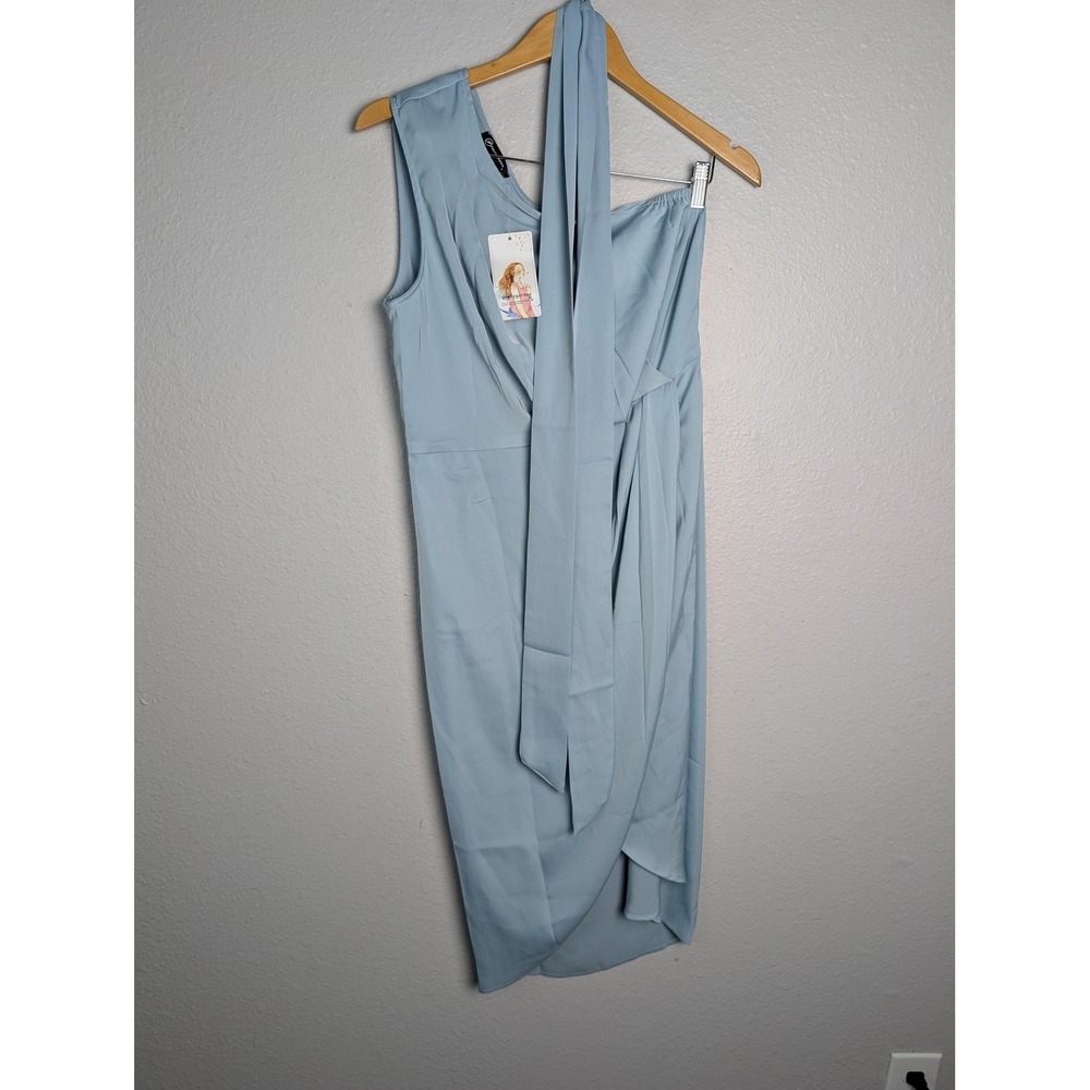 Prettygarden Dress Womens L Blue Midi Wrap Sleeveless One Shoulder Pleated‎ soft